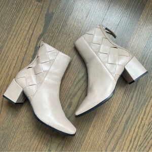 ANGEL ALARCON Square Toe Made In Spain Woven Leather Upper Back Zip Booties